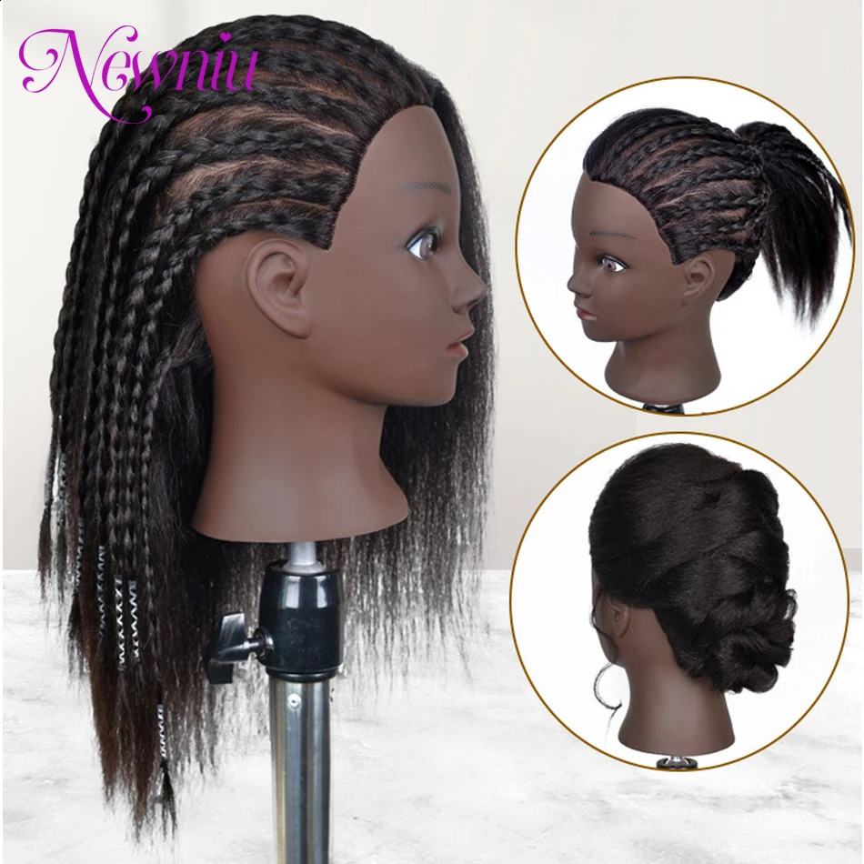 Afro Mannequin Heads With Hair With Adjustable Tripod Hairdressing Dolls Training Head For Practice Styling Braiding 250114
