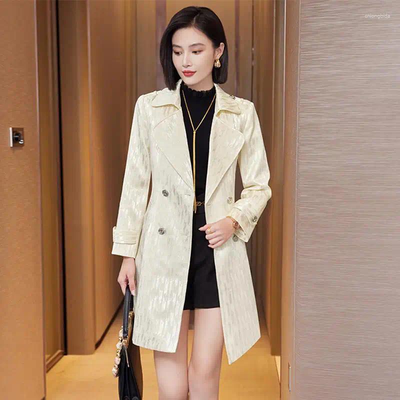 Womens Trench Coats Autumn Winter Vintage Black Elegant Double Breasted Coat Women Beige Long Sleeved Windbreaker Jacket 2025 Fashion Y2k