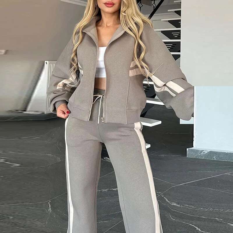 Y2k Clothes Women Striped Print Sportswear Set Fall Lapel Zipper Jacket Lace-Up Pants Outfit Casual Long Sleeve Winter Tracksuit