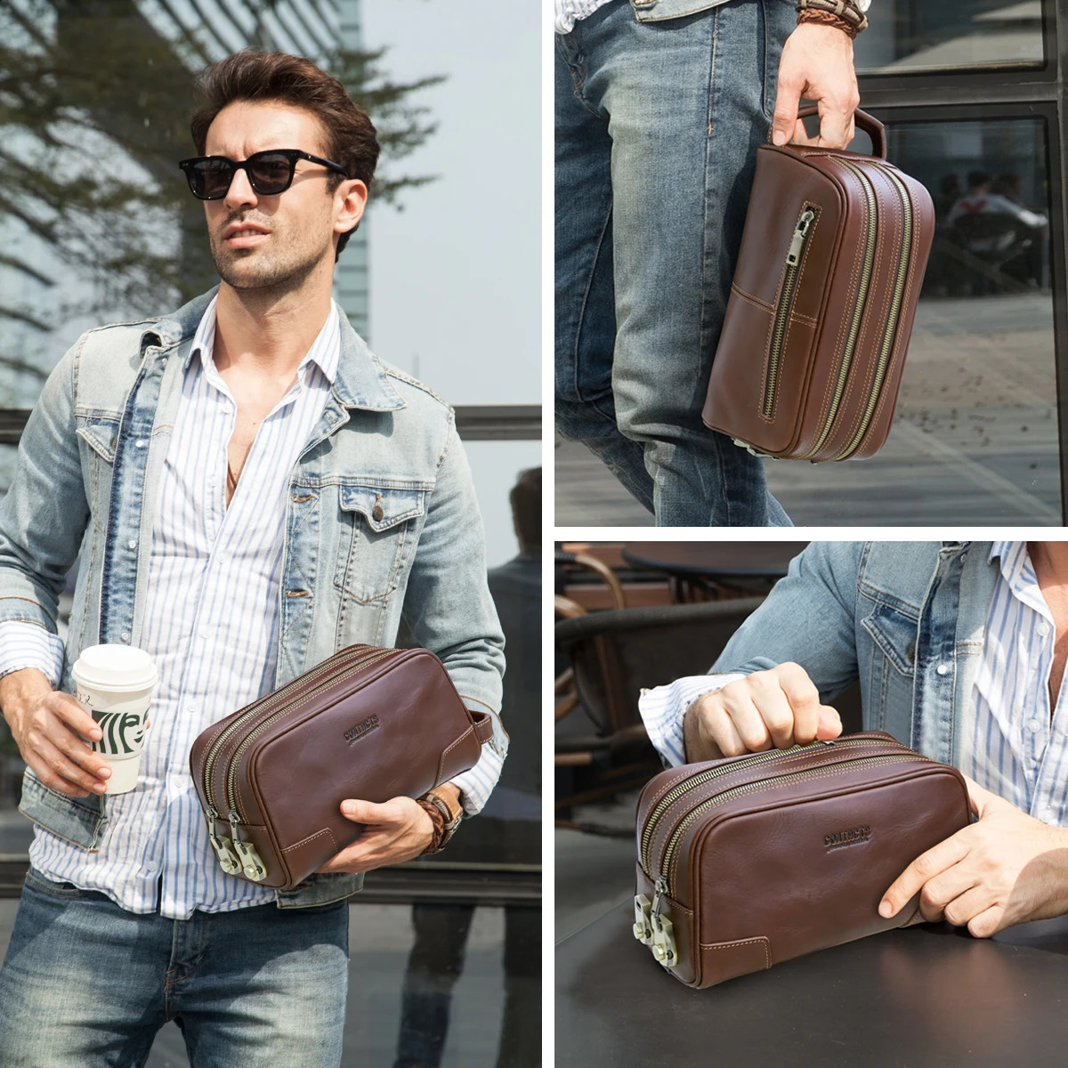 Genuine Leather Men Travel Cosmetic Bag Password ner Portsble Toiletries Kit Organizer Makeup Wash Pouch Large Capacity 250114