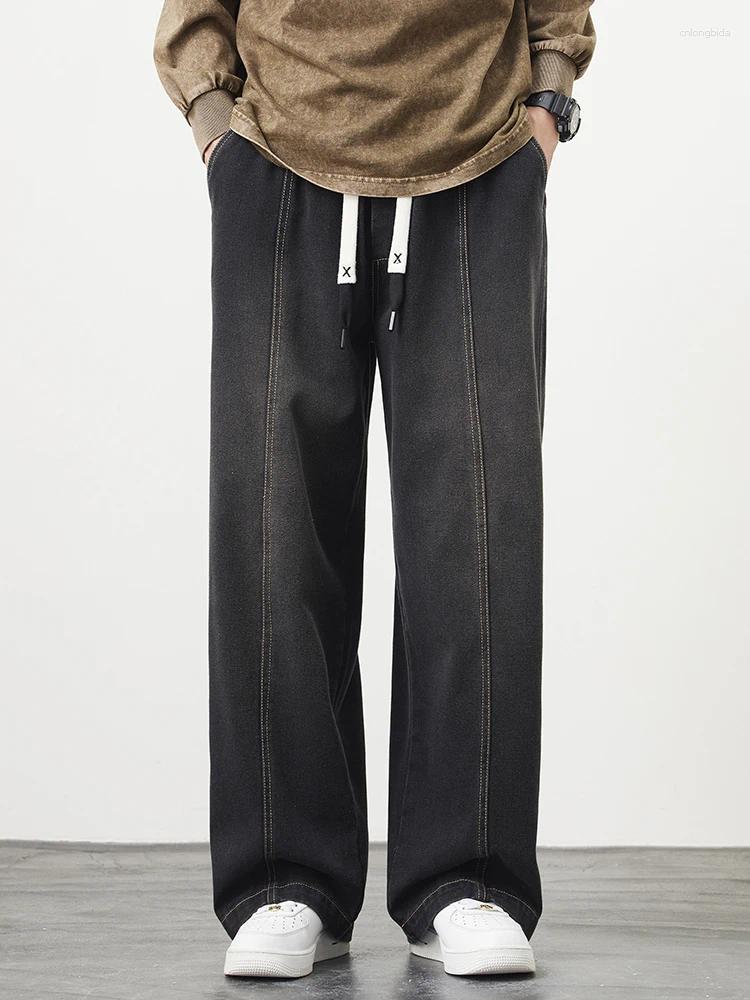 Mens Jeans Plus Size M-8XL Baggy Blue Black Streetwear Elastic Waist Y2K Trousers Fashion Straight Leisure Wide Denim Pants