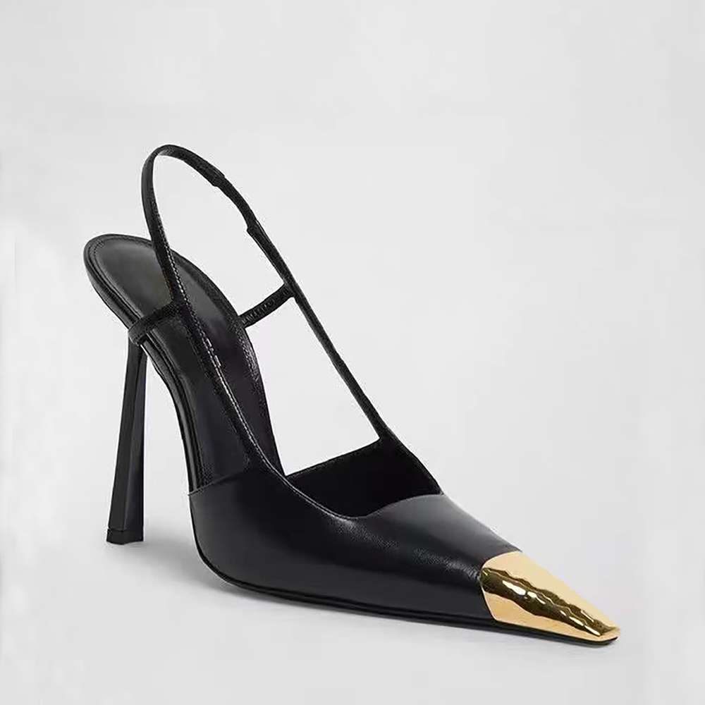 Fashion Slingbacks STILETTO Talons Sandales Pumps Cow Hide Patent Le cuir de fer Boes Robe Chaussures Femme Femme Soirée Chaussures Luxury Design