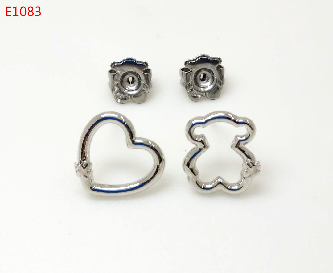 Fashion Women Men Bear Silver Gold Stainless Steel Copper Animal Span Hollow Hoop Earrings Jewelry A Gift