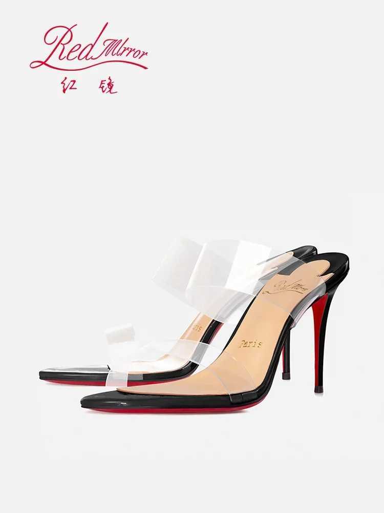 Slippers Red soled transparent straight strap sandals high heels PVC soft no yellow exposed toe back handmade womens shoes J250118