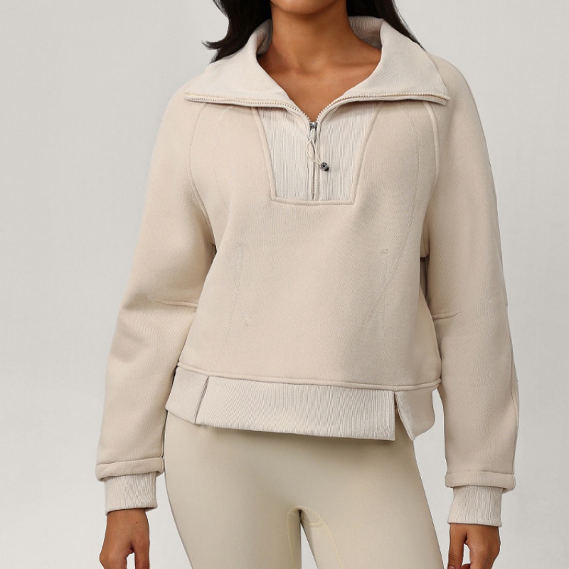 Loose women's versatile fashion plus size brushed semi zipper chimney collar high-end hoodie autumn and winter thick cross sports casual