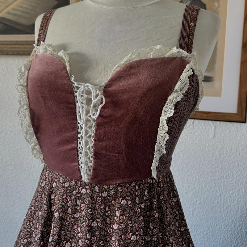 L1190 women's clothing 2025 spring new fashion suspenders lace floral high waist slim long dress