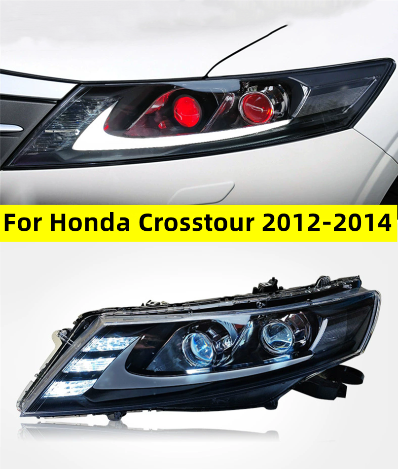 Headlight Assembly For Honda Crosstour 2012-2014 LED Daytime Lights Dual Lens Demon Eye Headlights