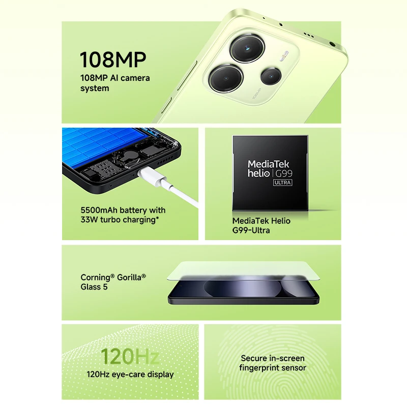 Global Version Xiaomi Redmi Note 14 Smartphone 128GB / 256GB ROM MediaTek Helio G99-Ultra 33W120Hz AMOLED 108MP 5500mAh