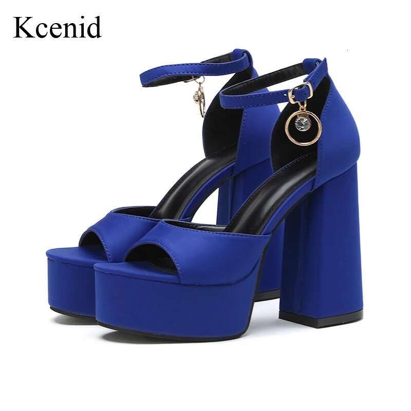 Kcenid New Women Sandals Summer Sexy Peep Toe Thick High Heels Platform Blue Black Dress Party Wedding Shoes Woman Pumps