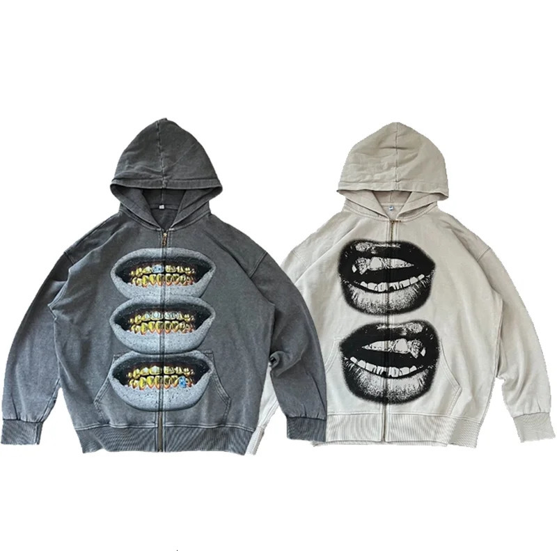 Y2K zip up Hoodie vintage 2000s print pattern Harajuku Hip Hop streetwear Casual Sweatshirt Hip Hop Goth Fashion Streetwear top 250113