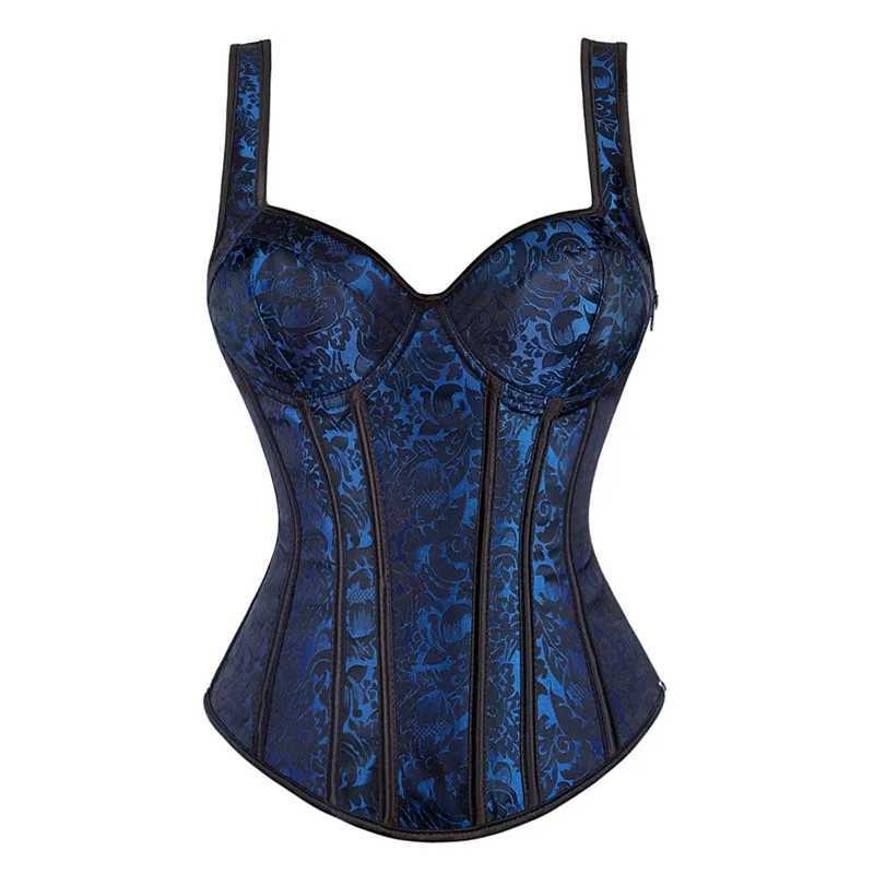 Sexy womens tight corset with shoulder straps plus size lace floral Gothic corset Brocade retro medieval full tank top W250120