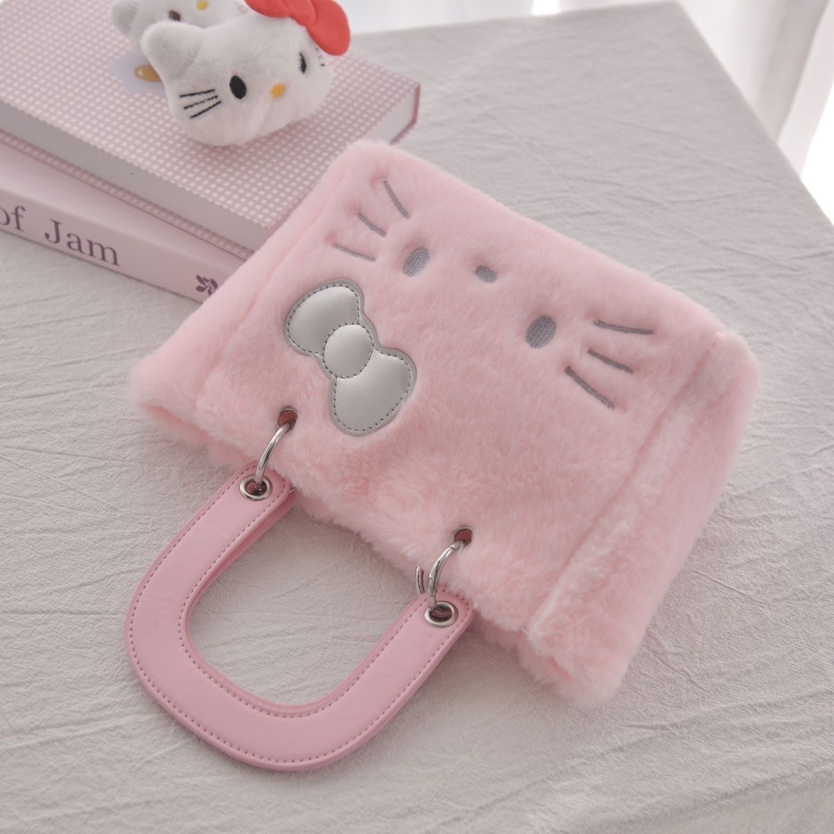 2025New Designer Pink Cartoon Bag Large Capacity Multifunctional Handbag Cute Cat Plush Wallet Card Bag Student Bag Shopping Bag Kitten Bag