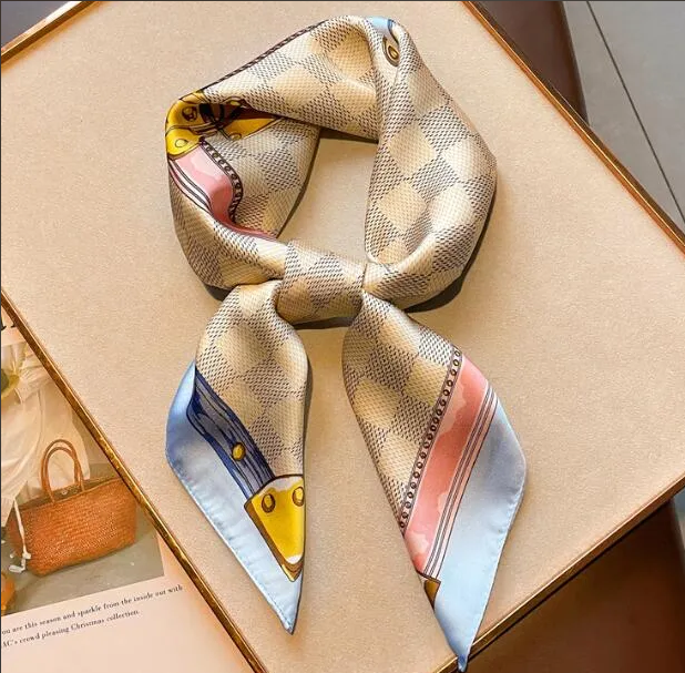 Real silk 70-70cm Designer Print Floral Silk Scarf Headband for Women Fashion Long Handle Bag Scarves Letter Shoulder Tote Luggage Ribbon Head Wrap 23style