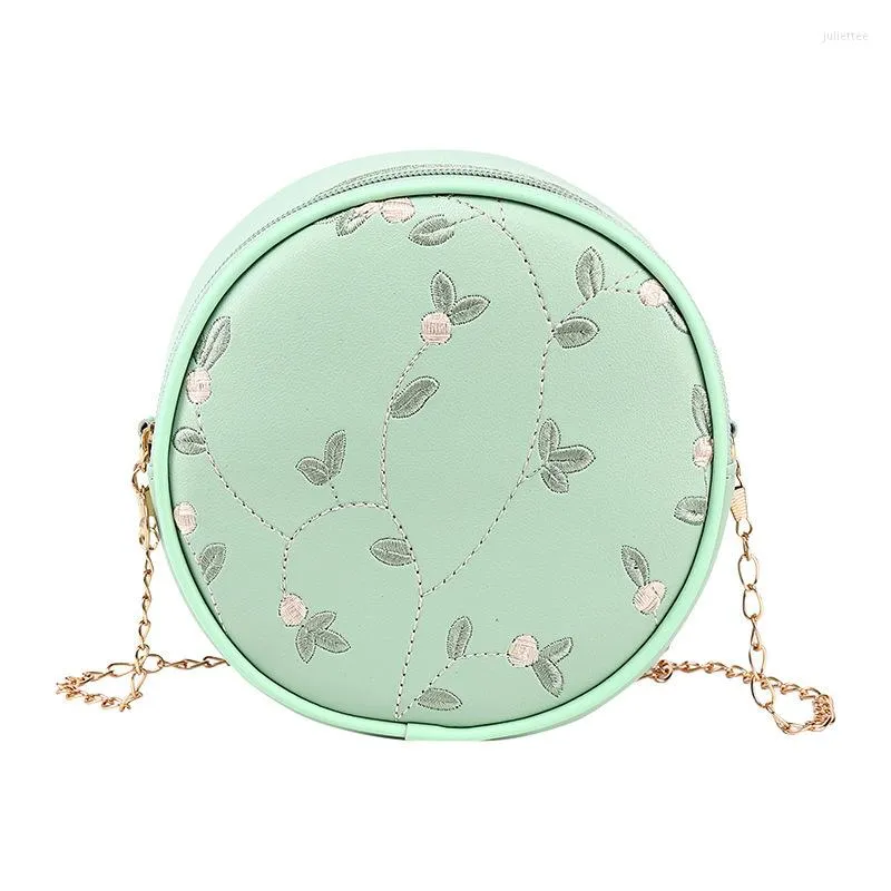 Women's Luxury Lace Round Purse - PU Leather Evening Bag with Fresh Flower Chain Strap