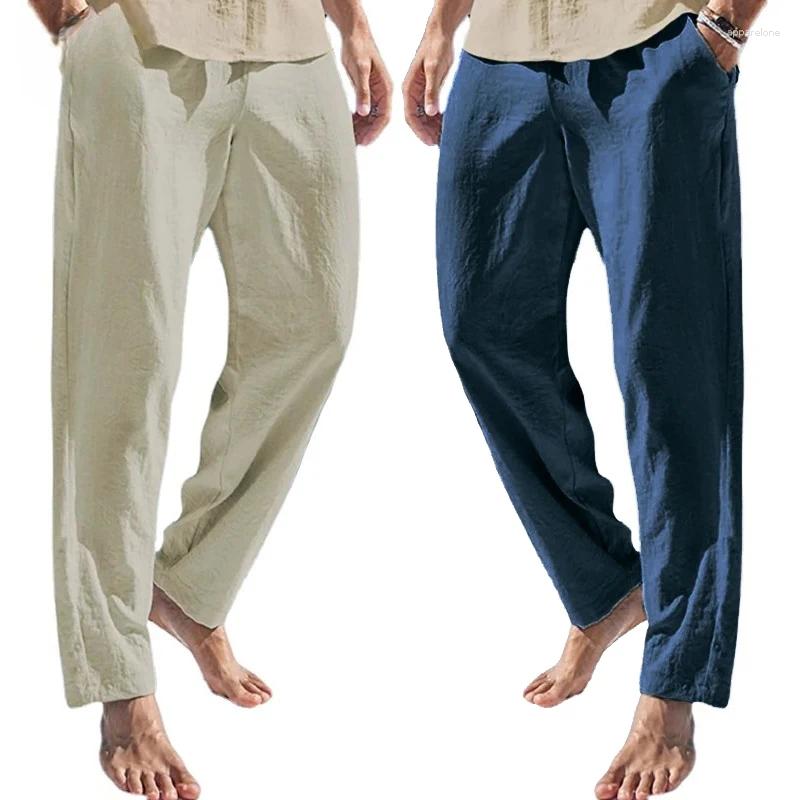 Mens Pants Linen Male Breathable Beach Trousers Fitness Lightweight Streetwear Cotton Sweatpants