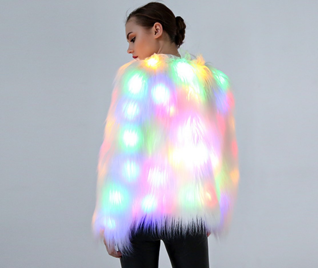 Women's Fur LED Jacket Light Up Coat Flash Costume With Lights Outwear Nightclub