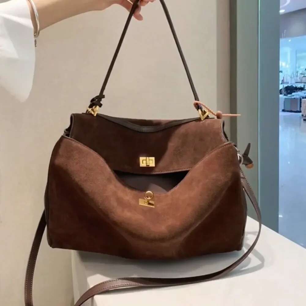 Brand Rodeo Genuine Leather Brown Suede Totes Gold Buckle Shoulder Bags Fashion Women Handbags