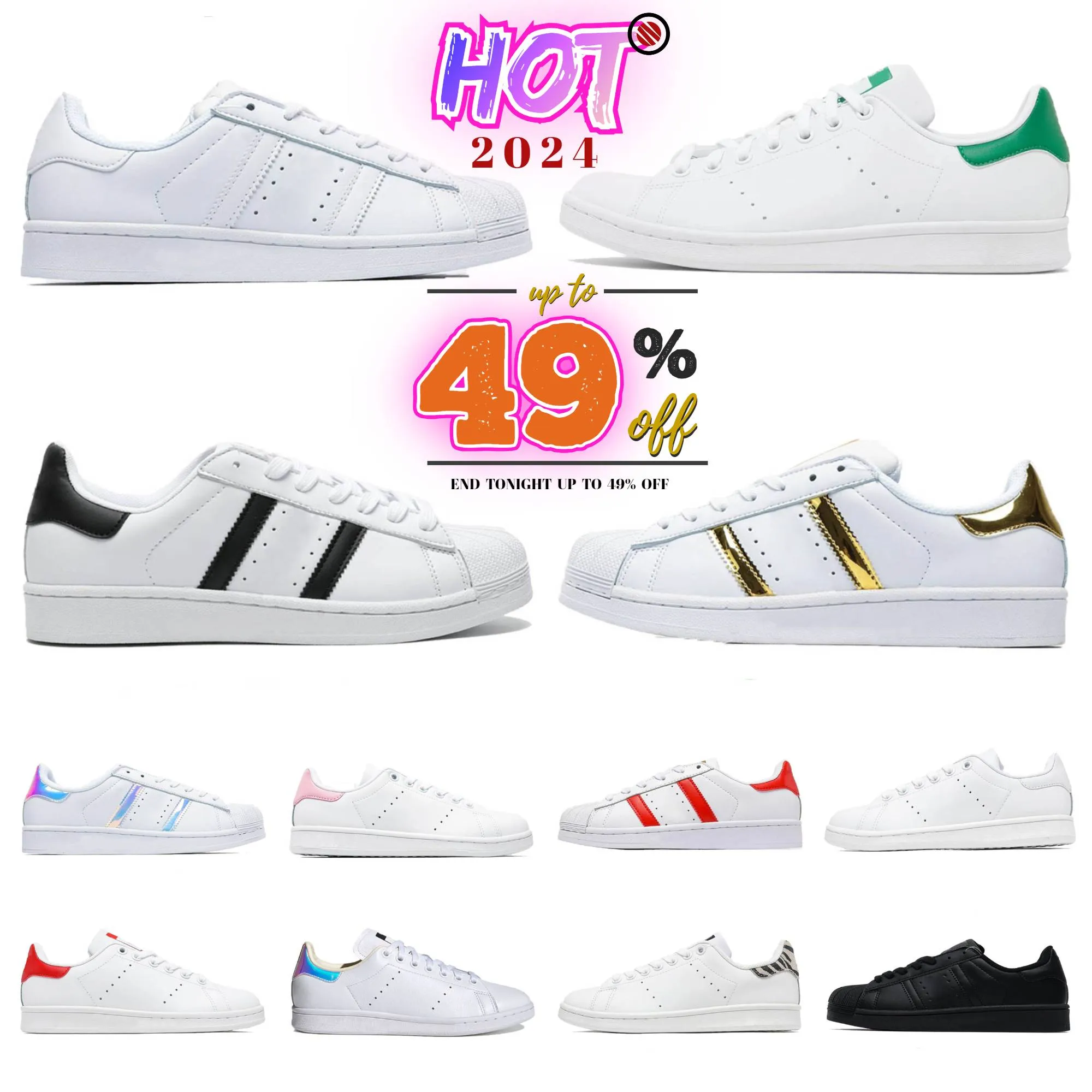 2025 Designer Fashion Stan Smith Superstars Casual Shoes Vegan Mens Women Triple Black White Oreo Laser Golden Platform Sports Sneakers Flat Trainers Outdoor Shoes