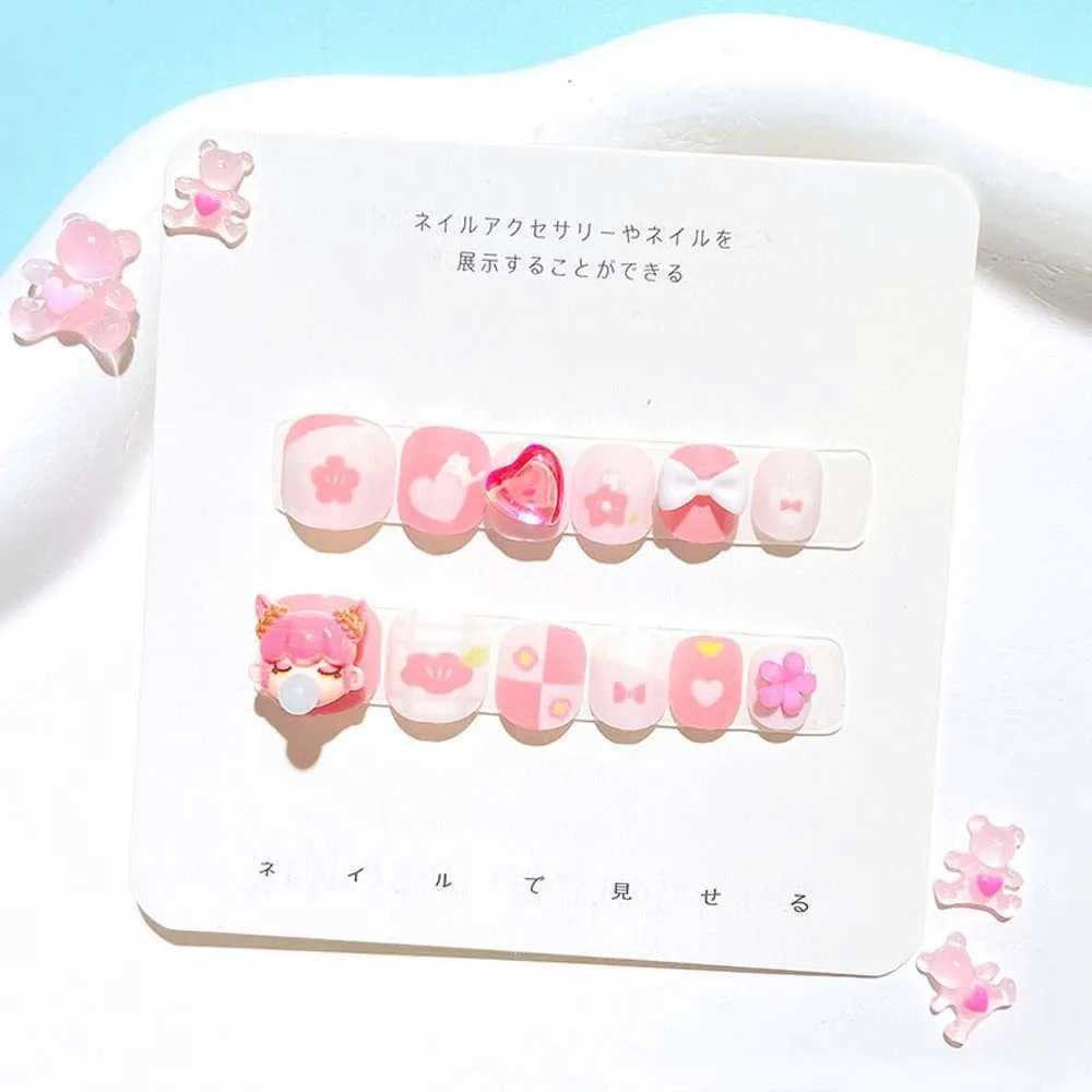 Little Girls old False Nails Full Cover Nail Art Tips Short Square Shaped s Cartoon Fake Nails Candy ColorW250120