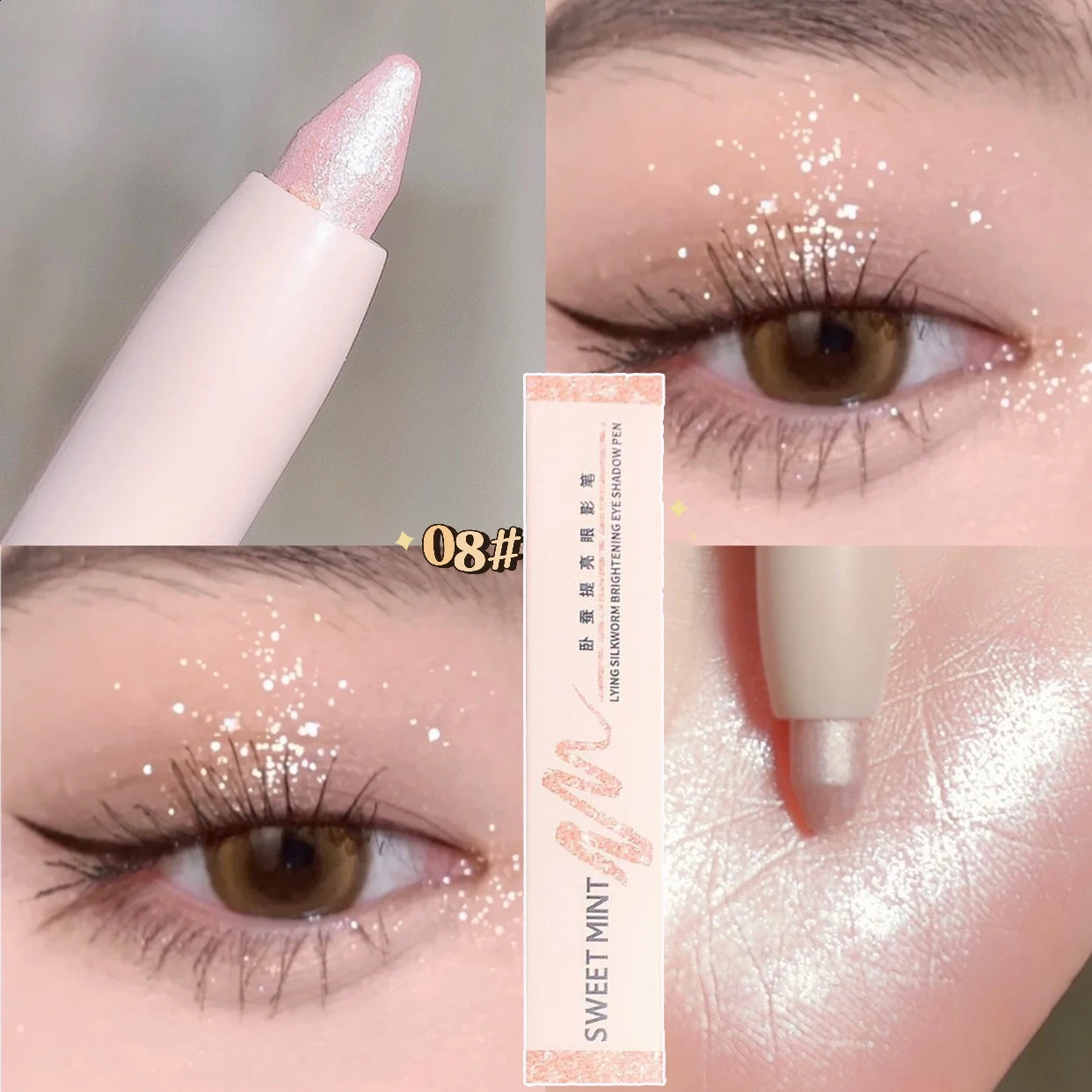 White Eyeliner Shiny Glitter Eyeshadow Stick Eye Liner Pen 15 Colors Matte Brown Pink Pearlescent Eyes Makeup Brighten Silkworm 250117