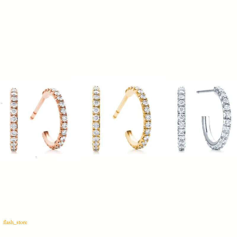 high burnishing women hoop earrings designer horseshoe U shape sterg sier plated gold earrings inlaid crystal dia love earring classic jewelry party