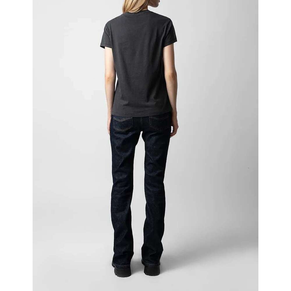 Spring And Summer French Niche ZV Printed Wings Hot Stamping Dia Washed Water Cotton Slim Fit Short Sleeved T-Shirt