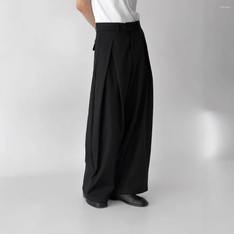 Men's Pants Spring-Autumn High-End Feel Loose-Fit Straight-Leg Casual Trousers Blacktrousers Slim Fit Wrinkled