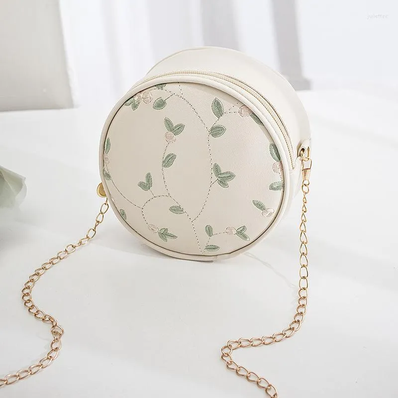 Women's Luxury Lace Round Purse - PU Leather Evening Bag with Fresh Flower Chain Strap