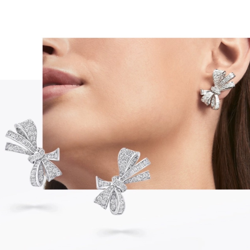 New Style Sweet and Cute Bow-shaped Stud Earrings for Women Fashionable Full Diamond Flower Earrings Daily Outfits Anniversary and Festival Gifts Luxury Jewelry