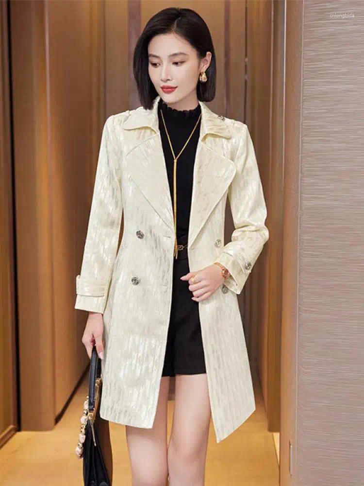 Womens Trench Coats Autumn Winter Vintage Black Elegant Double Breasted Coat Women Beige Long Sleeved Windbreaker Jacket 2025 Fashion Y2k