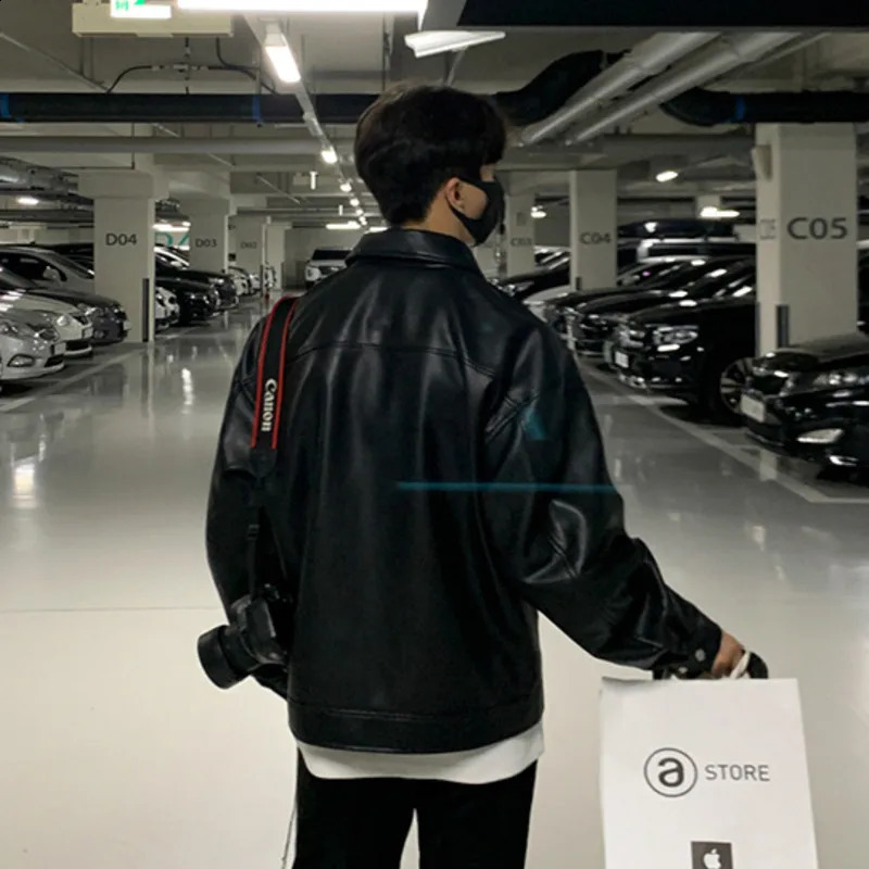 IEFB Korean Chic Double Zipper Mens PU Leather Jacket Black Simple Trendy Lapel Autumn Black Coats Chic Casual 9A1175 250109