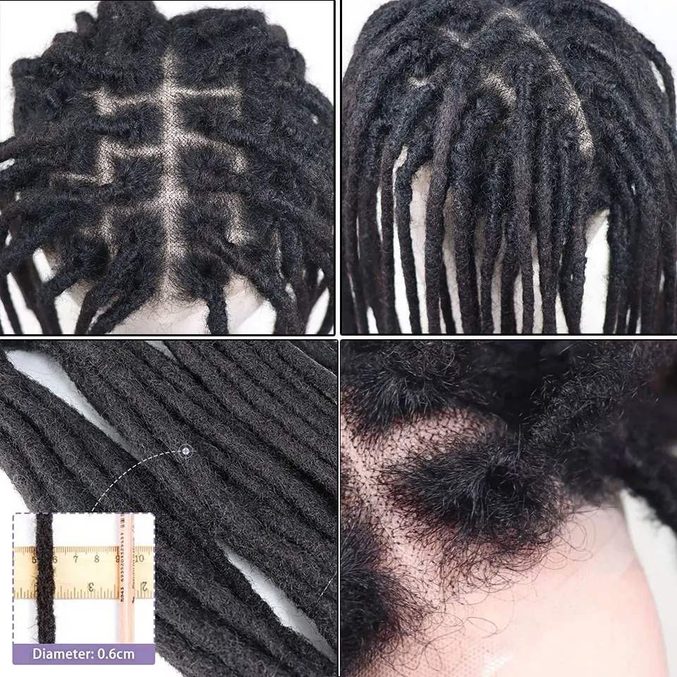 8x10Inch Handmade Dreadlock Full Lace Wig Human Hair Men Toupee #1B Afro Kinky Straight Locs Hair Braided Wig Dreadlocks Wig 250120