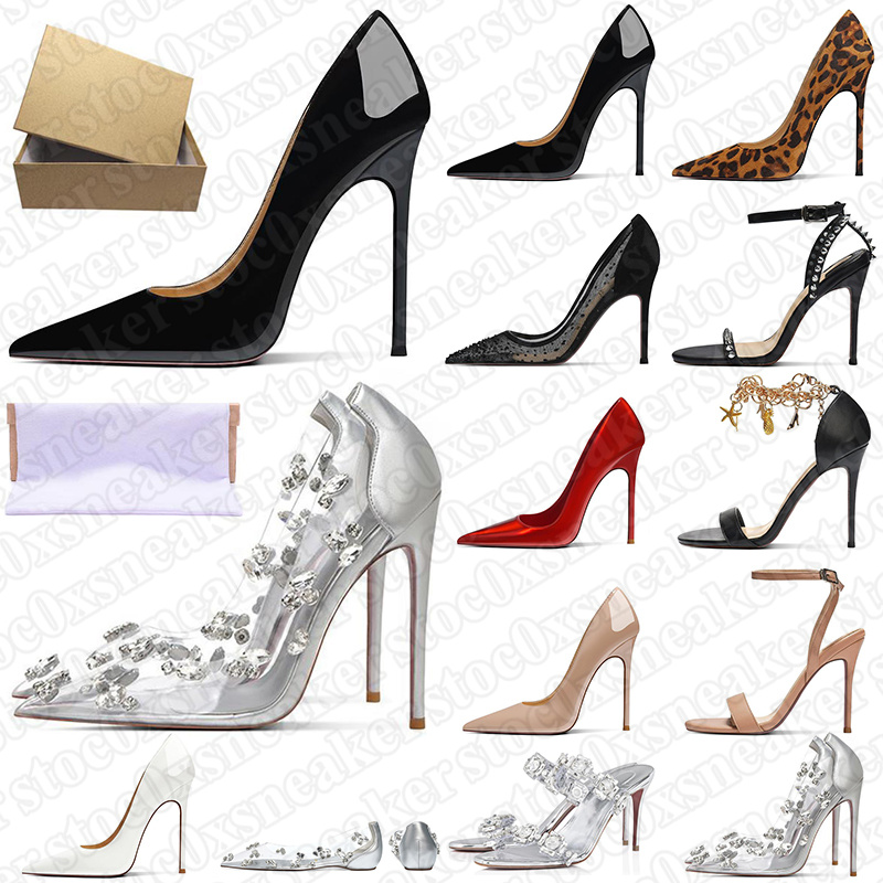 designer dress shoes with box womens ladys high heels red bottomed luxury pumps 8 10 12cm stiletto heel girls patent leather pointed toes black nude heels size 34-45