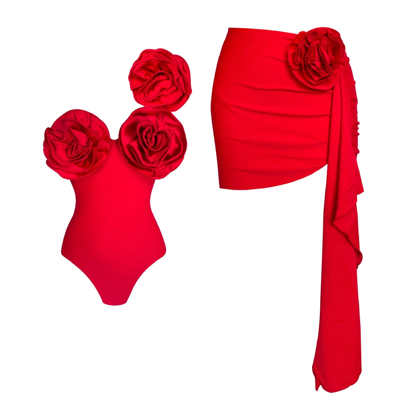 Sexy Flower One Piece Swimwear Trend Swimsuit 2025 Brazilian Biquini Woman Swimsuit Red Bodysuit Bathing Suit Monokini 250109
