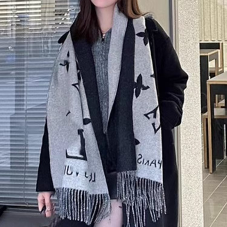 Classic black grey cashmere scarf Designer scarf Letter scarves shawl fashion warm scarf Lengthen plain weave All match Elegant neck wraps