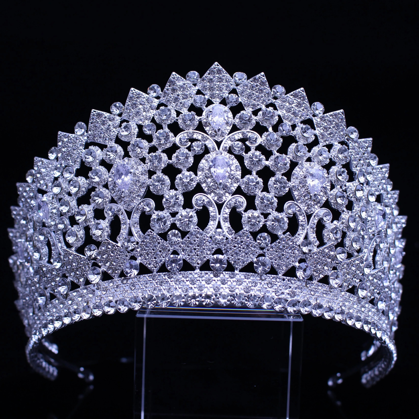 High quality glittering crystal silver crown European and American bride womens big crown headdress wedding dress headdr 250117
