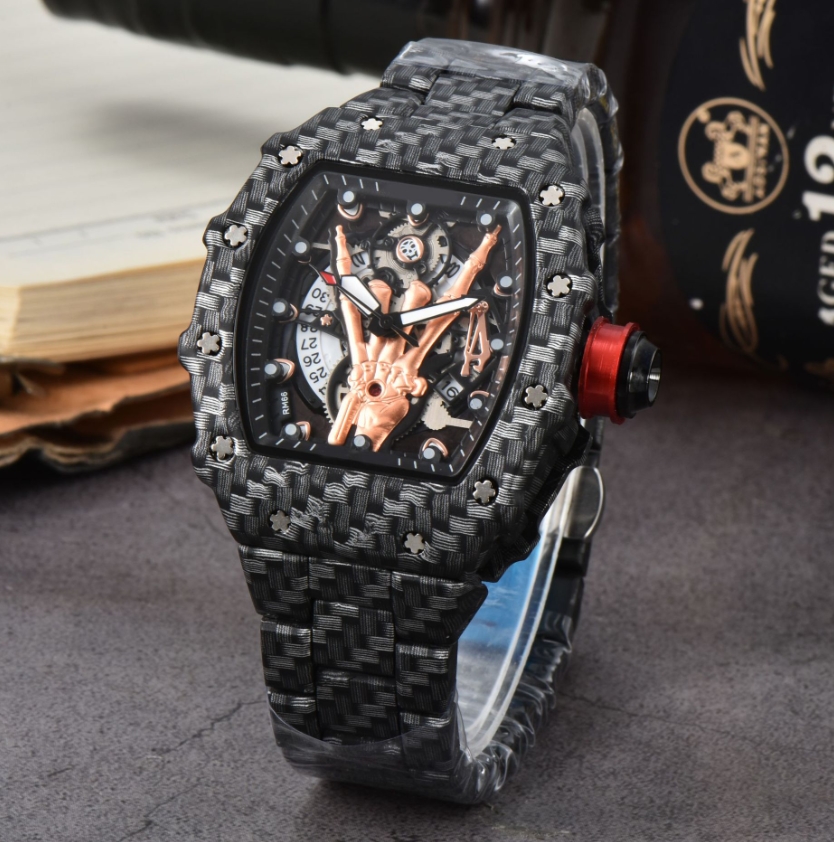 luxury men's dragon tiger flowers skeleton dial watch sapphire mirror top designer high quality 44mm quartz luminous waterproof sport watch gifts AAA