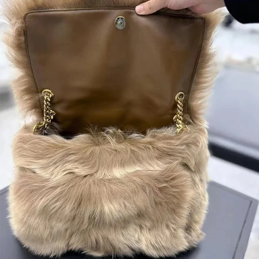 Women's Luxury Faux Fur Tote Bag Spacious Shoulder Shopper with Chain Detail for Winter Elegance