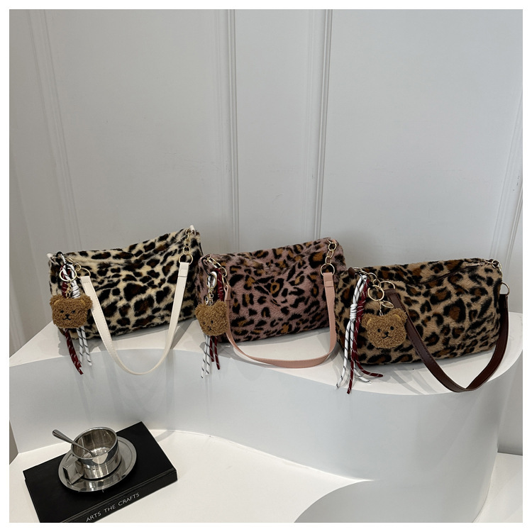 New Fashion Designer Leopard Print Shoulder Bag Casual Wallet Outdoor Handbag Card Bag Bowling Bag Trendy Street Bag