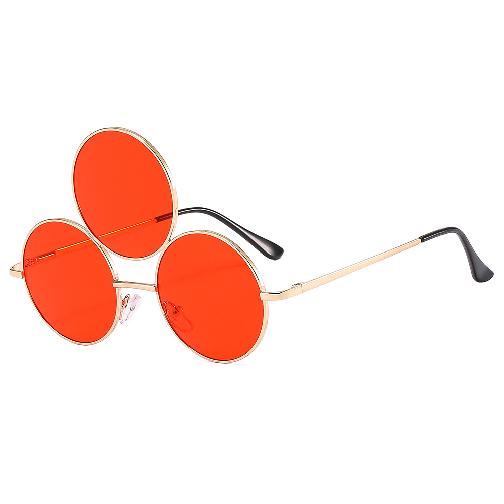 fashion Funny Sunglasses Hip Hop Street Photography Punk Three Circle Conjoined Glasses