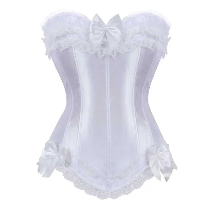 Womens Sexy Satin Overbust Corset Lace Up Corsets Bustiers Top Gothic Ladies Halloween Plus Size White Red Black Pink Corset W250120