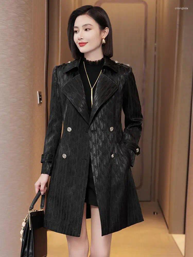 Womens Trench Coats Autumn Winter Vintage Black Elegant Double Breasted Coat Women Beige Long Sleeved Windbreaker Jacket 2025 Fashion Y2k