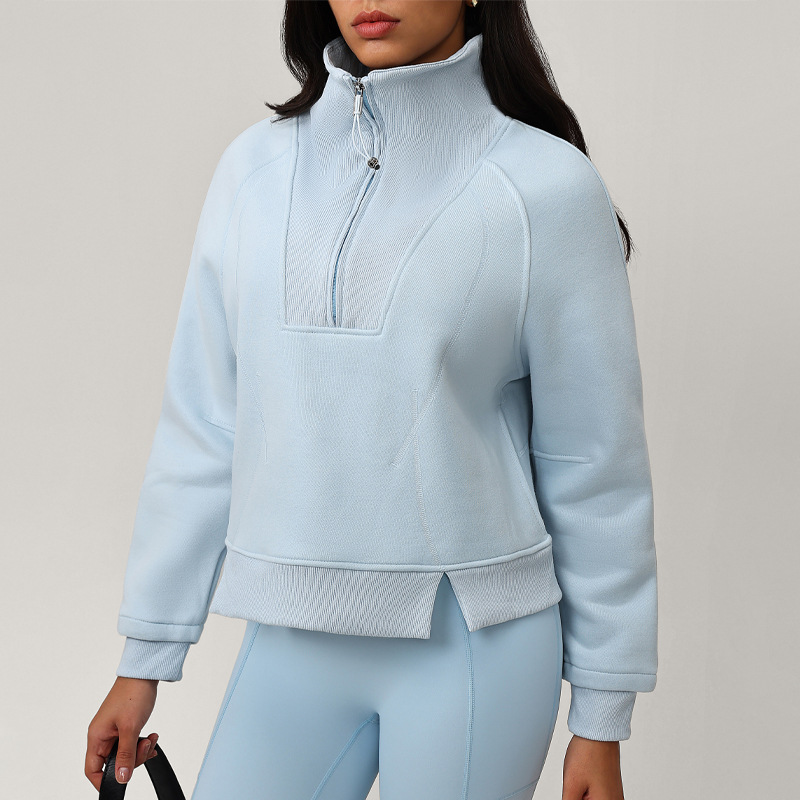 Loose women's versatile fashion plus size brushed semi zipper chimney collar high-end hoodie autumn and winter thick cross sports casual