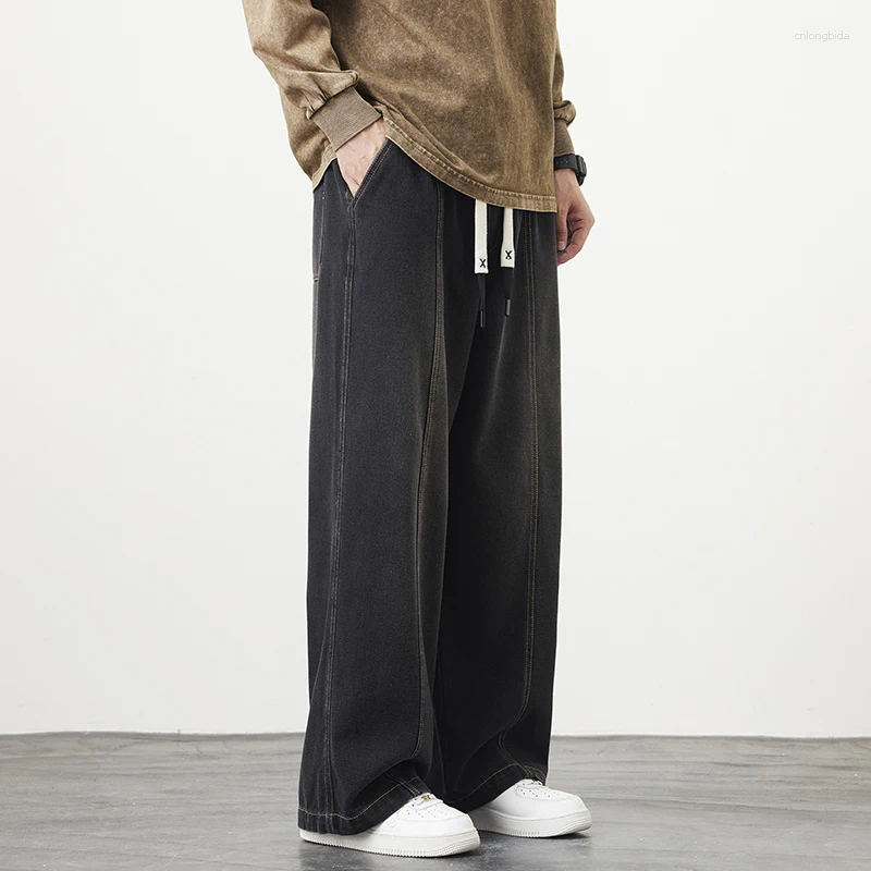 Mens Jeans Plus Size M-8XL Baggy Blue Black Streetwear Elastic Waist Y2K Trousers Fashion Straight Leisure Wide Denim Pants