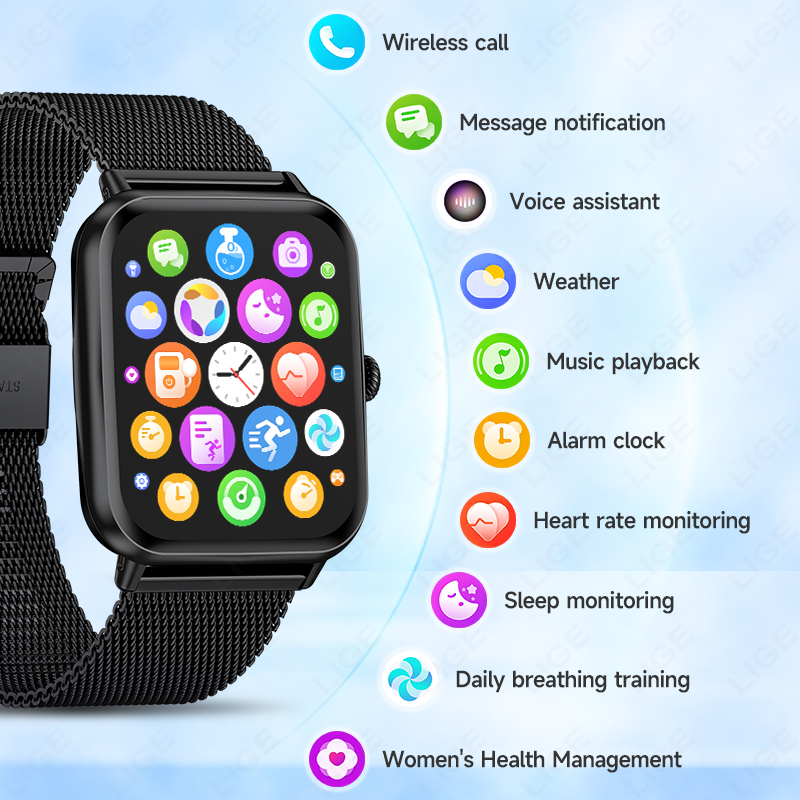 LIGE's latest Bluetooth smartwatch sports meter step multi-functional watch lift screen light sleep monitoring music control Bluetooth call Remot