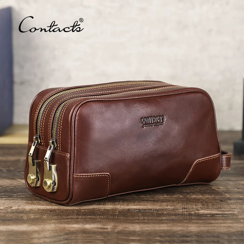 Genuine Leather Men Travel Cosmetic Bag Password ner Portsble Toiletries Kit Organizer Makeup Wash Pouch Large Capacity 250114