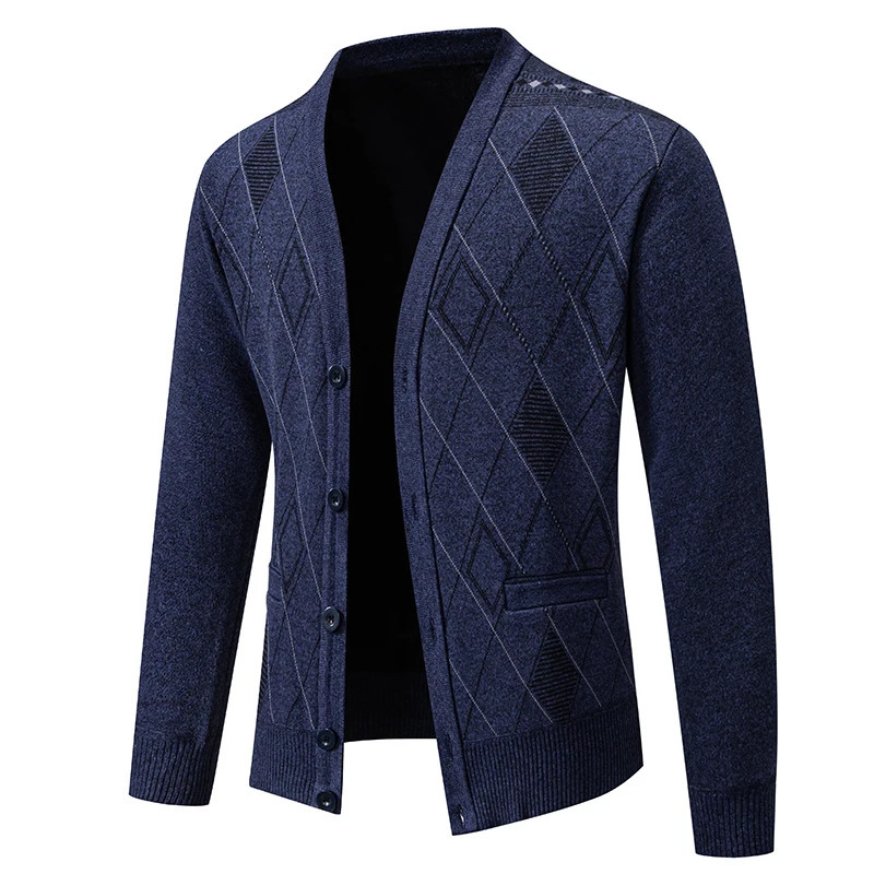 Mens Fleece Thick Cardigan Autumn Winter Knitted Sweaters Male Cardigans Slim Fit Cold Sweater Coat Jacket 250115m