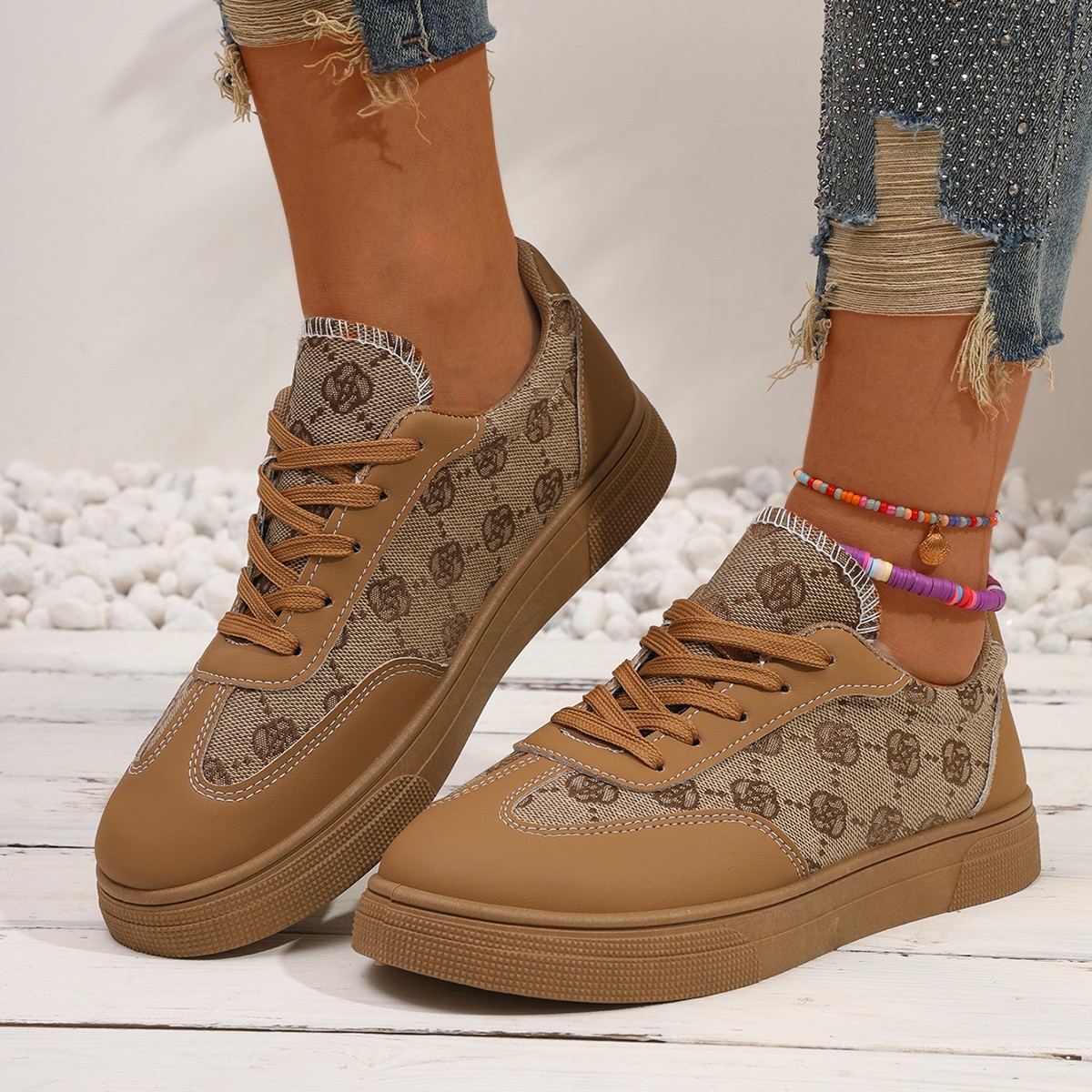 Foreign trade large size printed canvas trend German training women's shoes 2025 spring and autumn new light simple all-match sports women's