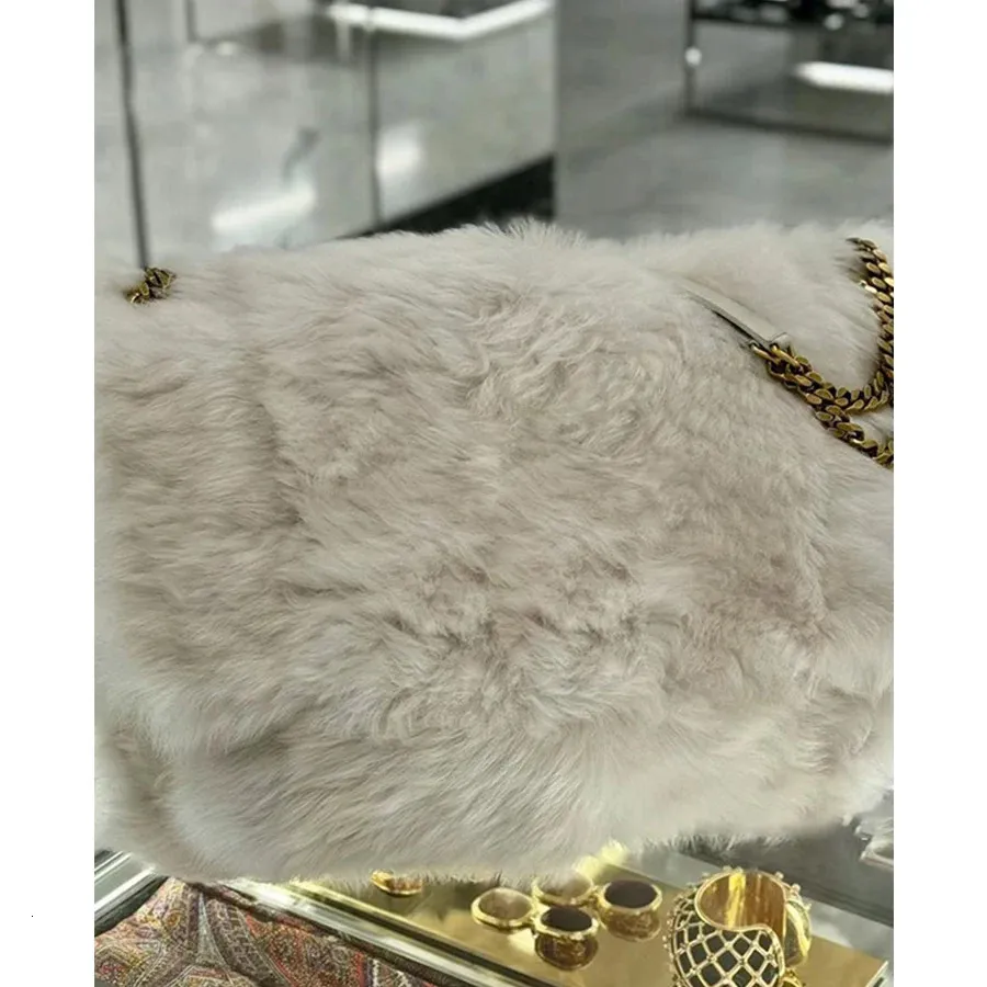 Women's Luxury Faux Fur Tote Bag Spacious Shoulder Shopper with Chain Detail for Winter Elegance