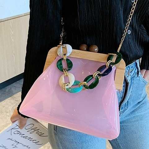 Transparent Beach Bag for Women | 2024 hot Chain Crossbody & Handheld, Versatile, Clip Closure